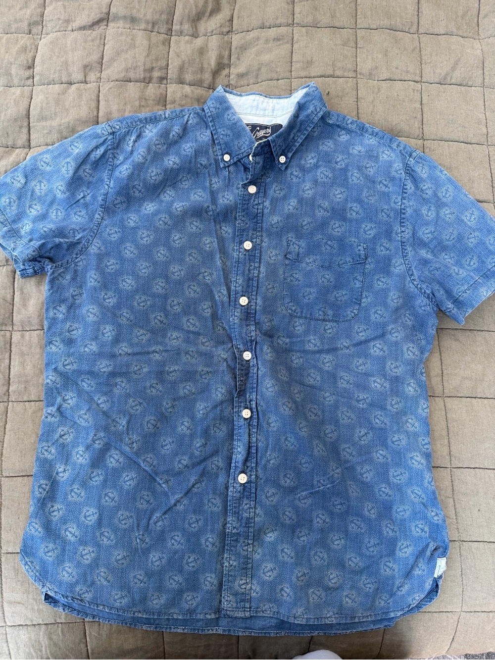 Grayers Blue Short-Sleeve Blue Anchor Print Button-Down Shirt